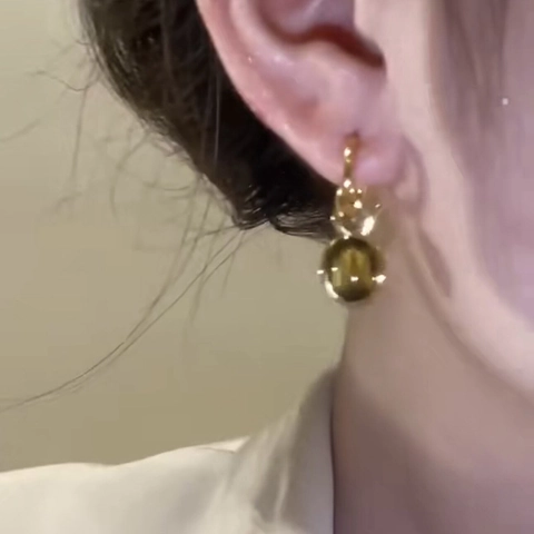 Vintage Oval Tiger Eye Stud Earrings With Silver Earring Post Gold Plated Geometric Elegant Jewelry For Women