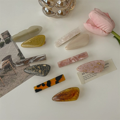 Resin Cellulose Acetate Hair Clips Irregular Wavy Shape Marble Tortoise Shell Texture Gold Foil Water Drop Hairpins For Women