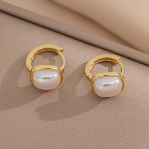 Square Mother Of Artificial Pearl Pendant Necklace And Earrings Stainless Steel Gold Plated Rhinestone Light Luxury For Women