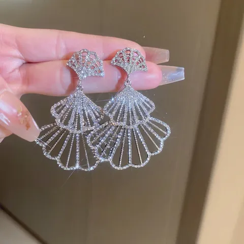 Waaievormige Hangende Oorbellen Met Zilveren Oorsteker Legering Strass Luxe Druppel Voor Dames Party Accessoires