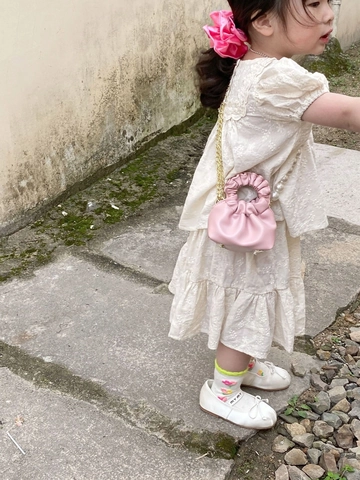 Mini Borsa A Tracolla Per Ragazze Principessa Borsa A Mano Nuvola Arricciata Con Manico In Perla Artificial E Catena In Metallo Pelle PU Moda Bambini