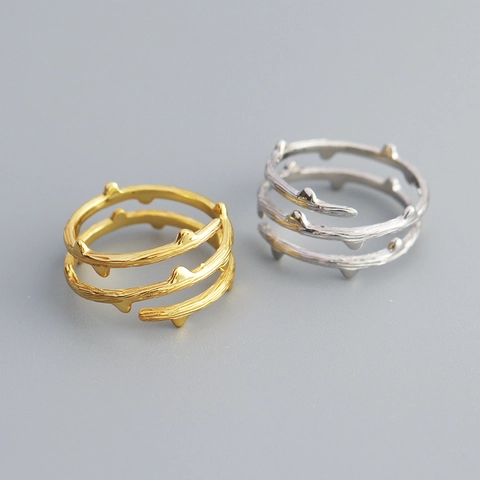 Getextureerde Doornentak Open Ring 925 Sterling Zilver Verstelbare Drielaagse Spiraalvormige Wijnstokwikkel Voor Dames