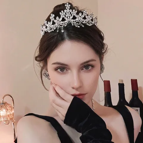 Vintage Elegant Rhinestone Flower Crown Tiara With Tassel Silver Color Alloy Hair Accessory For Wedding Bridal Party