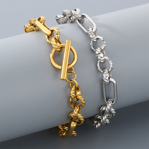 Joyería De Acero Inoxidable Collar Y Pulsera Con Cierre De Palanca Cadena O Eslabones Texturizados Estilo Hip Hop