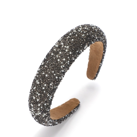 Fashion Wide Padded Headband For Women Rhinestone Faux Artificial Pearl Sparkling Hair Hoop Non Slip Thickened Makeup Headwear