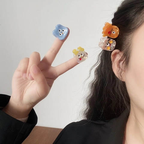 Mini Mollette Per Capelli In Acetato Forma Animale Mostro Carino Texture Marmo Divertenti Piccole Mollette Donne Ragazze