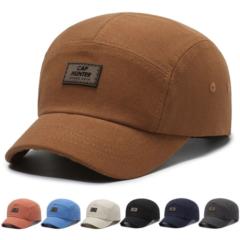 Unisex 5 Panel Baseball Cap Cotton Canvas Retro Adjustable Camper Hat With Leather Patch Outdoor Streetwear
