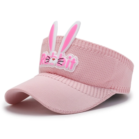 Kids Sun Visor Hat Knitted Empty Top Breathable Wide Brim Outdoor UV Protection Cute Rabbit Ears Toddler Boys Girls