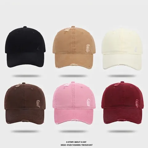 Casquette De Baseball En Coton Lavé Vintage Détails Déchirés Réglable Chapeau Soleil Streetwear Unisexe