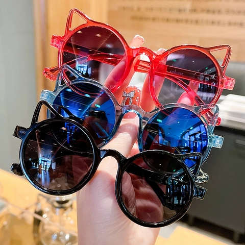 Zonnebril Voor Kinderen Kattenoren PC Rond Montuur Resin Lens Mode UV-Bescherming Buiten Feest Brillen Voor Peuters