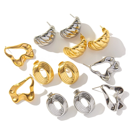 Orecchini Geometrici Irregolari in Acciaio Inossidabile Design Vintage Croissant Spirale Gioielli Metallici Lucidi da Donna