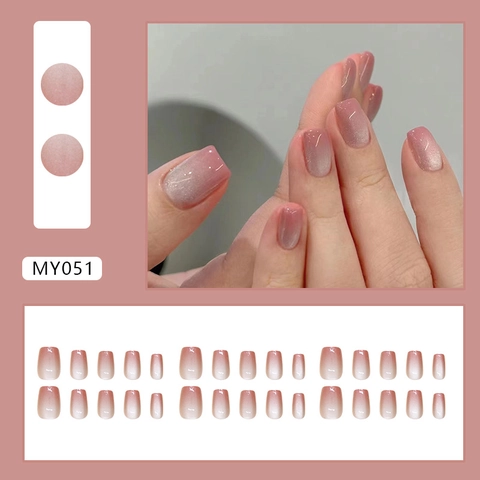 Press On Nails ABS Plastic Gradient Cat Eye Shimmer Short Square Detachable Manicure Tips For Women