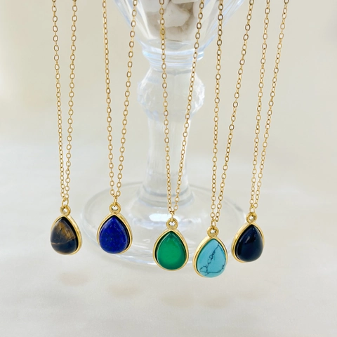 18K Gold Plated Stainless Steel Waterdrop Pendant Necklace Natural Stone Teardrop Charm Chain For Women Fashion Jewelry