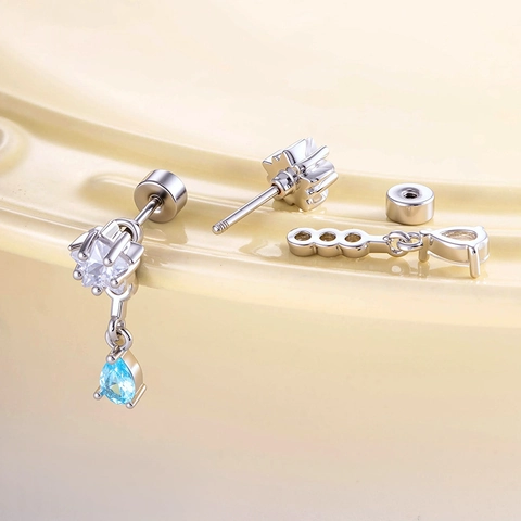 Boucles D'Oreilles Cartilage En Acier Titane Avec Étoile Et Pendentif Goutte D'Eau En Zircon Bijoux De Piercing