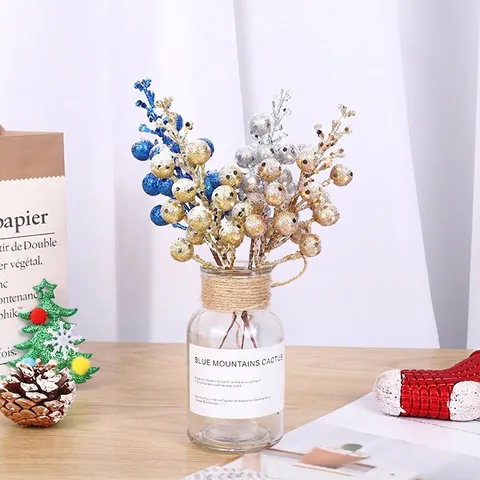 Artificial Glitter Berry Stems Sparkling Foam Berries On Wire For Christmas Tree Decorations Festive Vase Filler DIY Floral Crafts