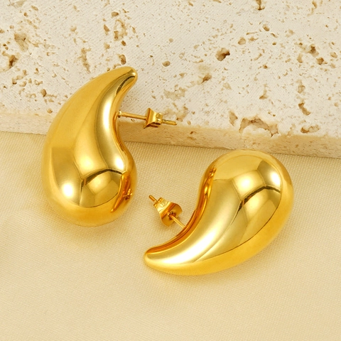 Massive Hohle Tropfen Ohrstecker Für Damen Edelstahl 18K Vergoldet Hochglanzpoliert Minimalistischer Mode Schmuck