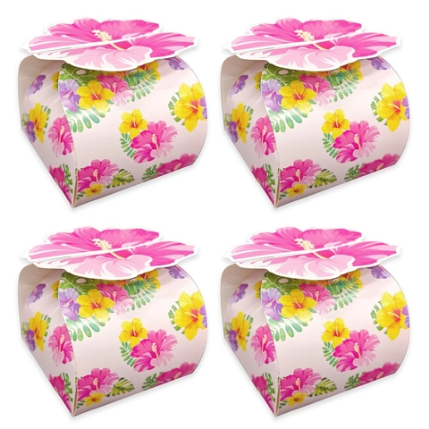 Tropical Hibiscus Flower Party Gift Boxes Paper Candy Cookie Packaging For Summer Hawaii Birthday Luau Celebration Vibrant