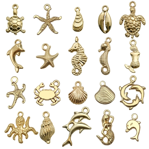 Ocean Sea Animal Charms Pendants Zinc Alloy Metal Starfish Seahorse Mermaid Shell Dolphin Nautical DIY Jewelry Making Crafting