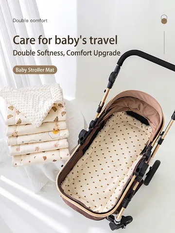 Coussin De Siège Pour Poussette En Gaze De Coton Respirante Et Tissu À Points Minky Texturé Toutes Saisons Rembourrage Doux Pour Bébés