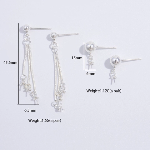 925 Sterling Silver Tassel Snake Bone Chain Earring Findings Electroplated Geometric Ball Earring Posts For DIY Jewelry