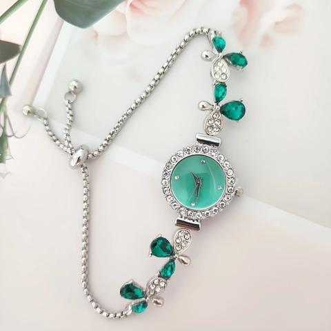 Fashion Flower Rhinestone Leaf Women Bracelet Watch Adjustable Pull-out Strap Small Dial Quartz Watch Jewelry Watch For Ladies