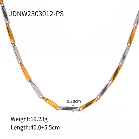 Geometric Rhombus Bamboo Link Necklace Stainless Steel Two Tone Gold Silver Minimalist Neck Jewelry For Women Men