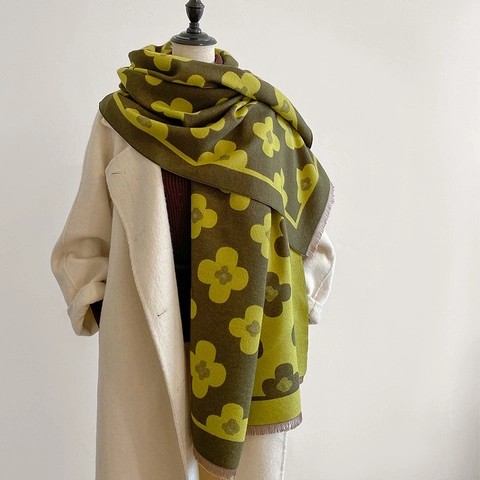 Floral Print Imitationskaschmir Schal Lang Dick Warm Winter Damen Schultertuch Mit Quasten Mode