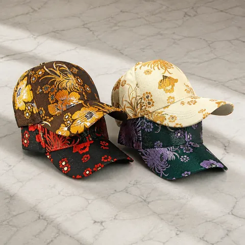 Women Floral Embroidery Baseball Cap Retro Ethnic Jacquard Satin Sun Hat Adjustable Curved Brim Premium Fashion