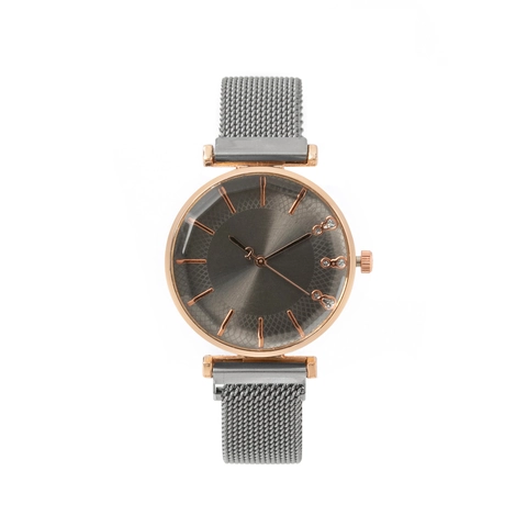 Women Quartz Watch Elegant Rhinestone Stainless Steel Mesh Band Magnetic Buckle Round Dial Minimalist Ladies Wristwatch