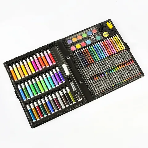 Professional Kids Art Drawing Kit With Watercolor Pens Crayons Oil Pastels Colored Pencils In Portable Carry Case
