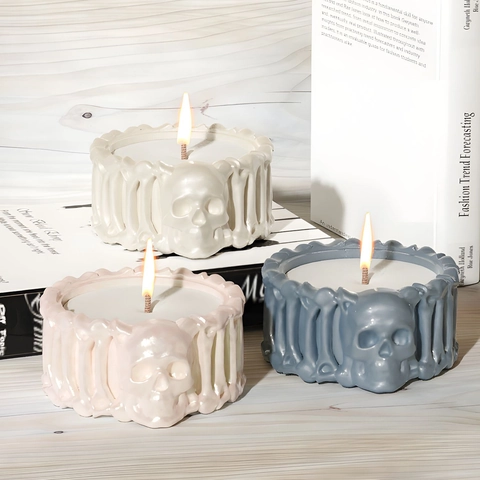 Stampo In Silicone Teschio Scheletro Per Candele Fai Da Te Colata Di Resina Halloween Candeliere Gotico Portacenere Unico