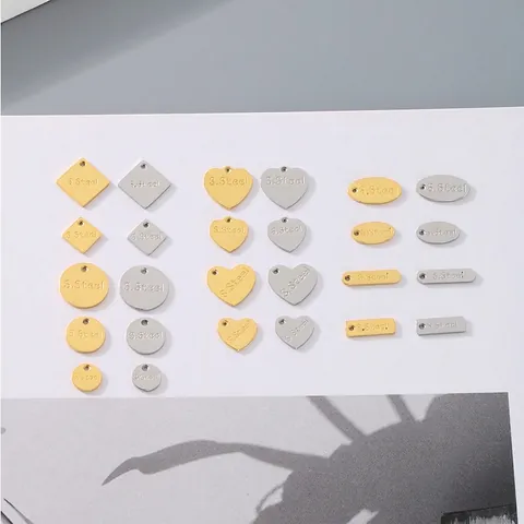 Edelstahl DIY Charms Herz Rund Quadrat Oval Form 18K Vergoldet Poliert Metall Tags Für Armband Halskette Herstellung