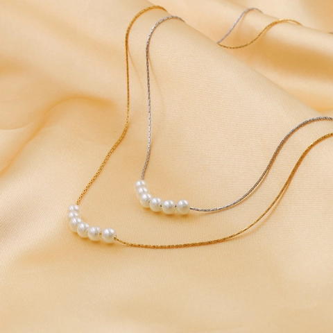 Minimalistische Edelstahl Halskette Für Damen Eleganter Französischer Stil 18K Gold Silber Plattiert Künstliche Perle