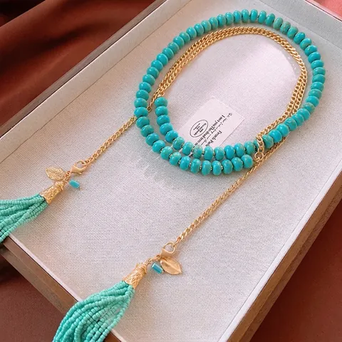 Collana Con Nappe Bohémien Con Turchese Sintetico Pendente Foglia Dorata In Lega Gioielli Vintage Multistrato Per Donna