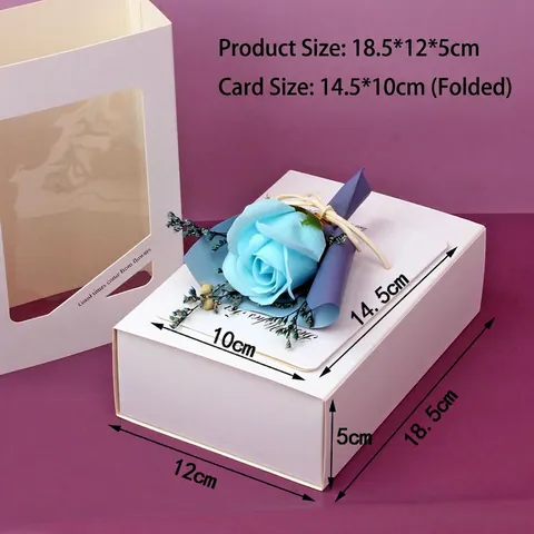 Soap Rose Flower Bouquet With Greeting Card And Window Gift Box For Valentine Birthday Mothers Day Romantic Gift