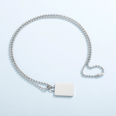 Minimalist Rectangular Pendant Necklace High Polished Stainless Steel Ball Chain Geometric Jewelry Gift For Women