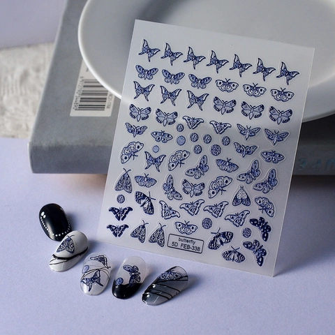 Autocollants À Ongles 5D Gaufrés Motif Papillon Bleu Décalcomanies Manucure Rétro Élégant Relief 3D Pour Femmes Ongles DIY