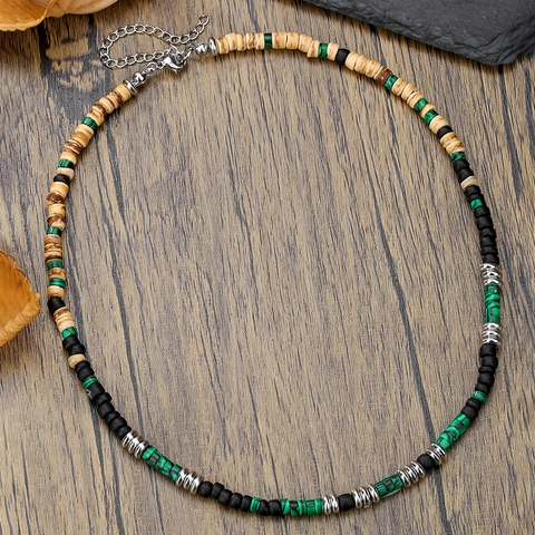 Bohemian Handgemaakte Kokosnootschaal Houten Kralenketting Voor Heren Dames Etnische Steen Roestvrijstalen Sluiting Strand Sieraden