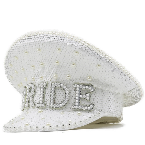Cappello Da Capitano Sposa Con Paillettes Bianche Künstliche Perle Artificiali Strass Cappello Da Festa Militare Per Matrimonio