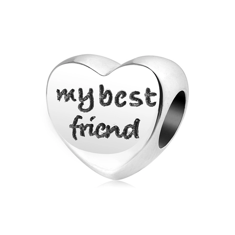 Herz Perle Charm 925 Sterlingsilber My Best Friend Gravur Freundschaft DIY Schmuckzubehör Minimalistischer Stil