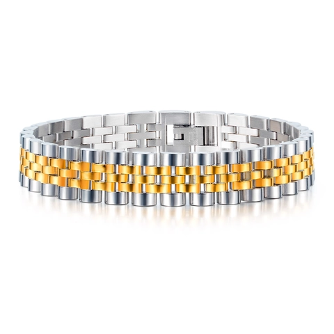 Bracciale Da Uomo In Acciaio Inossidabile Catena Stile Orologio Lucido Chiusura Pieghevole Gioiello