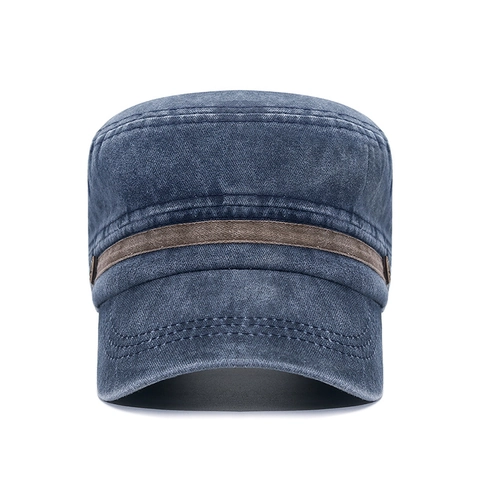 Berretto Cadet In Cotone Lavato Vintage Cappello Militare Piatto Regolabile Protezione Solare Traspirante Outdoor Uomo