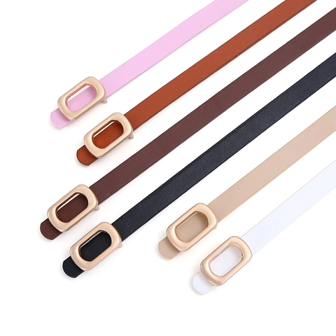 Women Thin PU Leather Belt Alloy Oval Pin Buckle Candy Color Waist Strap For Dresses Sweaters Jeans Adjustable Waistband