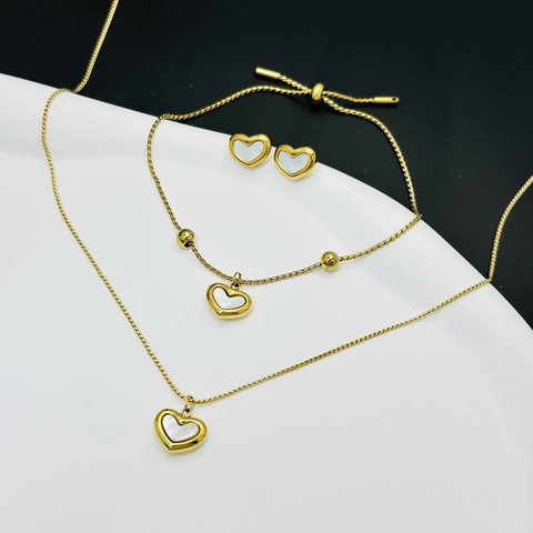 Elegante Collana Con Ciondolo A Cuore Bracciale E Orecchini Gioielli Da Donna Acciaio Al Titanio Placcato Oro Minimalista