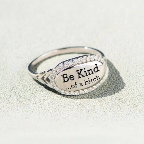 925 Sterling Silver Ring For Women Minimalist Oval Engraved Be Kind Lettering Ring With Rhinestone Pave Fashion Jewelry