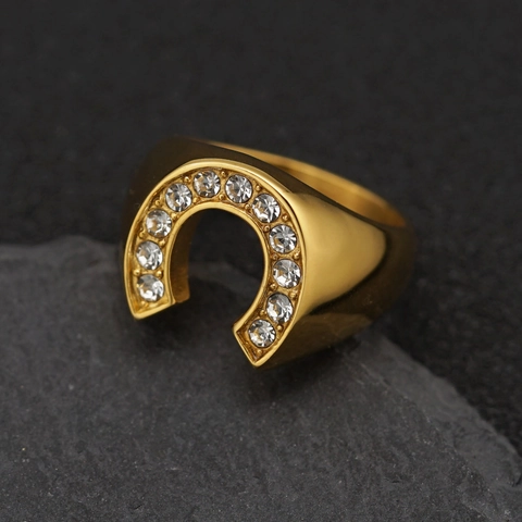 Anello Ferro Di Cavallo Acciaio Inossidabile 316 Placcato Oro Con Zircone Incastonato Forma A U Gioielli Di Moda Minimalisti Unisex