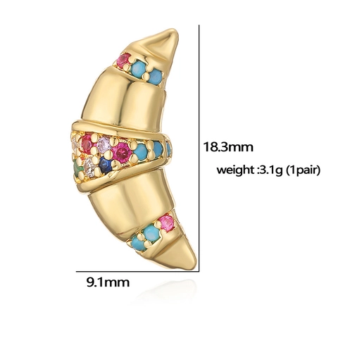 Orecchini a Bottone a Forma di Corno Croissant in Rame Con Zirconia Colorata Intarsiata Oro Argento Gioielli da Donna