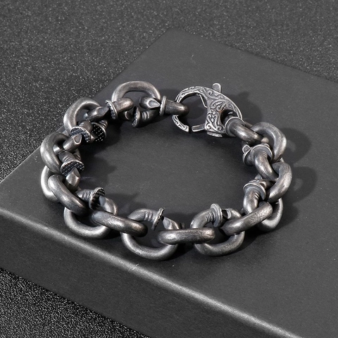 Bracciale A Catena Pesante A Forma Di Chiodo In Acciaio Inossidabile 316L Vintage Invecchiato Punk Industrial Goth Gioielli Da Uomo