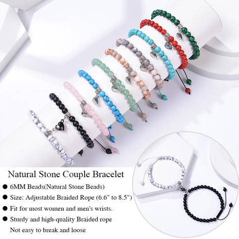 Natuursteen Kralen Armbanden Magnetisch Hart Koppel Sieraden Verstelbaar Geweven Touw Cadeau Voor Geliefden Vrienden