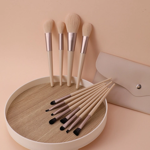 Professional Makeup Brushes Synthetic Fiber Soft Bristles Wood Handle Morandi Color With PU Leather Storage For Face Eye